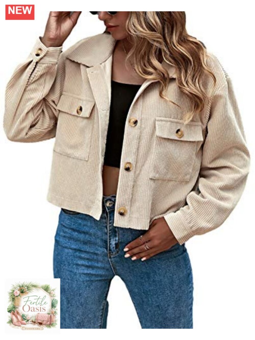 Women's Corduroy Shacket Button Down Cropped Jacket Casual